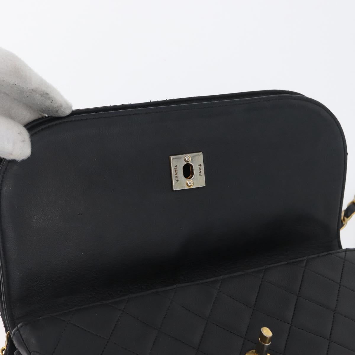 CHANEL Matelasse Chain Shoulder Bag Lamb Skin Black Gold CC Auth bs33642