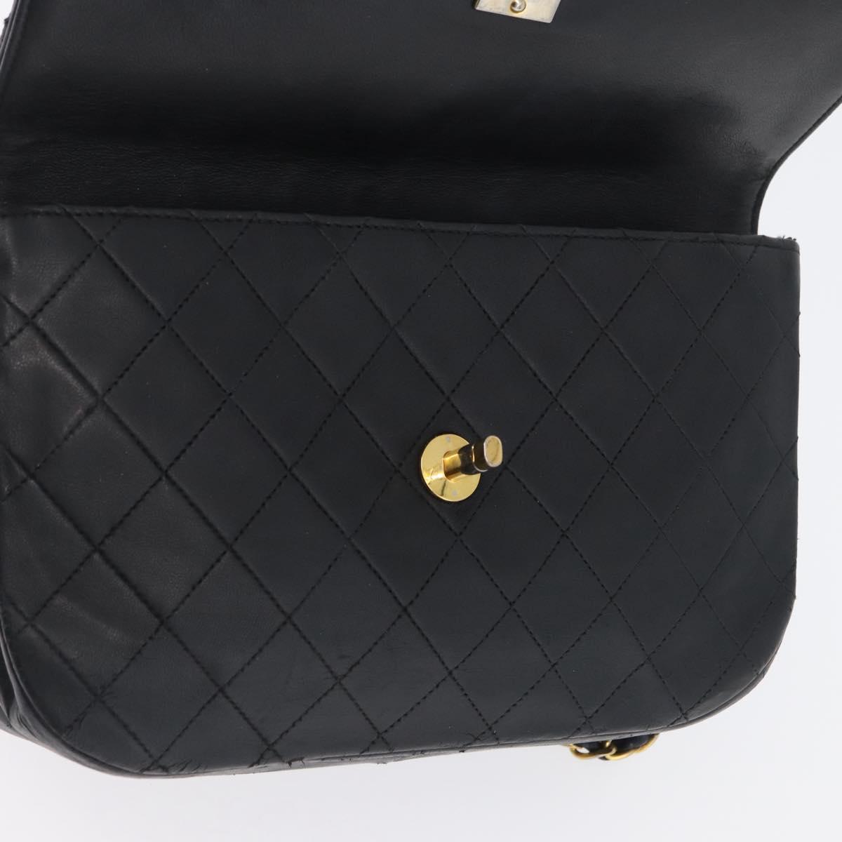 CHANEL Matelasse Chain Shoulder Bag Lamb Skin Black Gold CC Auth bs33642