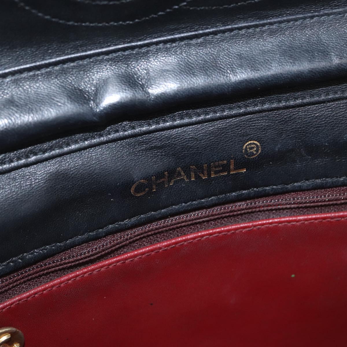 CHANEL Matelasse Chain Shoulder Bag Lamb Skin Black Gold CC Auth bs33642