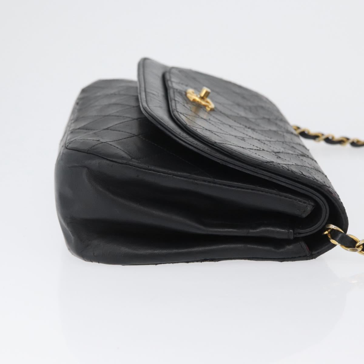 CHANEL Matelasse Chain Shoulder Bag Lamb Skin Black Gold CC Auth bs33642