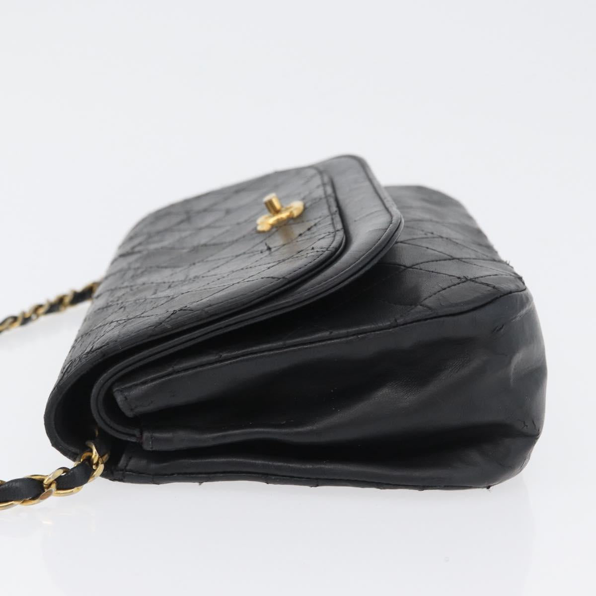 CHANEL Matelasse Chain Shoulder Bag Lamb Skin Black Gold CC Auth bs33642
