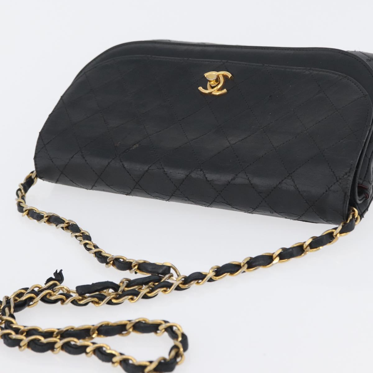CHANEL Matelasse Chain Shoulder Bag Lamb Skin Black Gold CC Auth bs33642