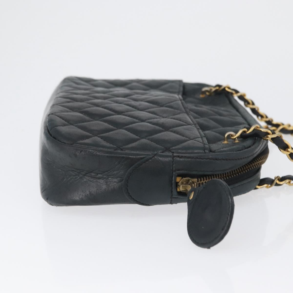 CHANEL Matelasse Chain Shoulder Bag Lamb Skin Black Gold CC Auth bs33643
