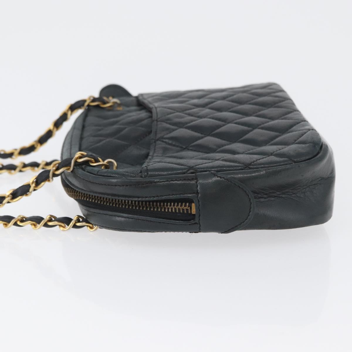 CHANEL Matelasse Chain Shoulder Bag Lamb Skin Black Gold CC Auth bs33643