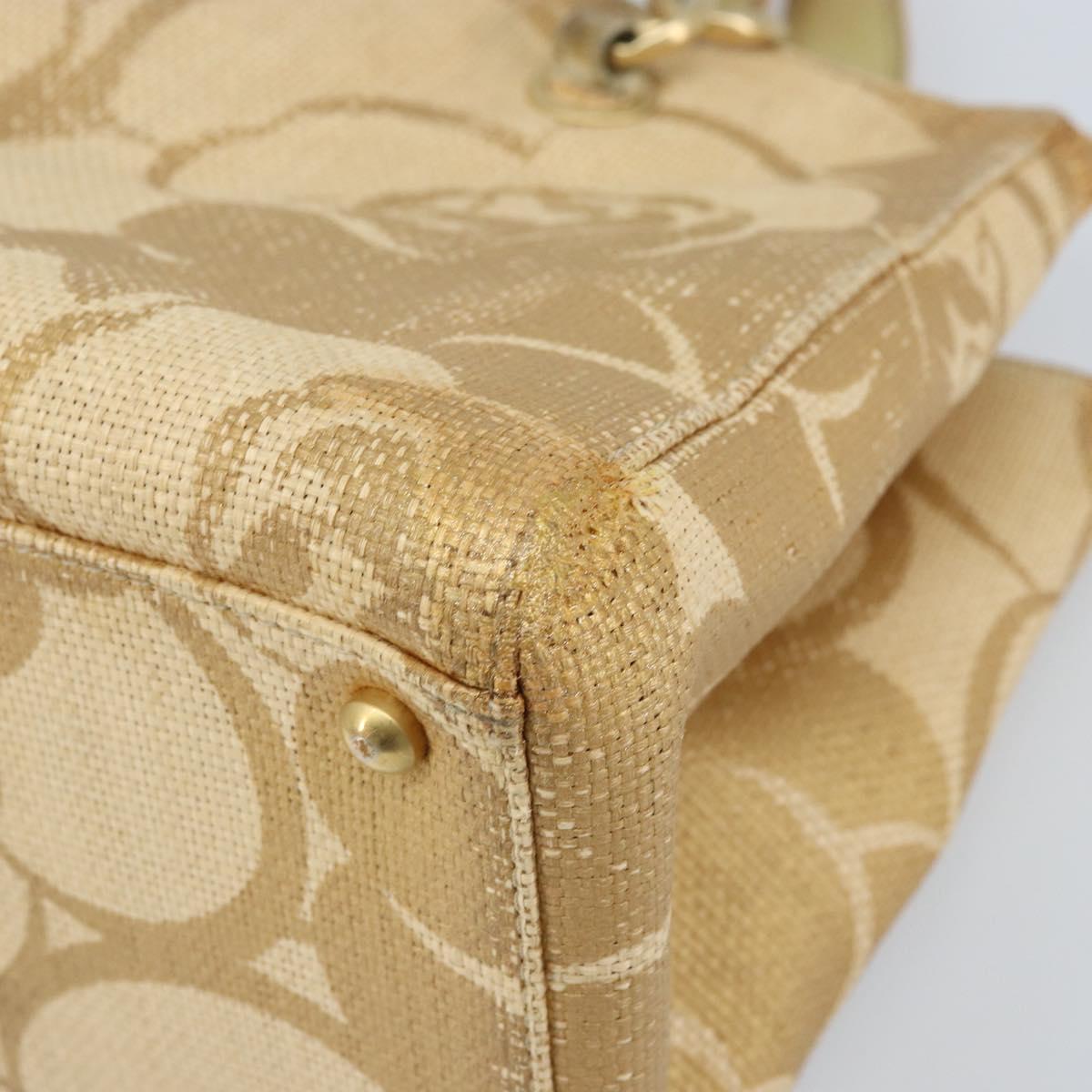 CHANEL Tote Bag Straw Beige Gold CC Auth bs33645