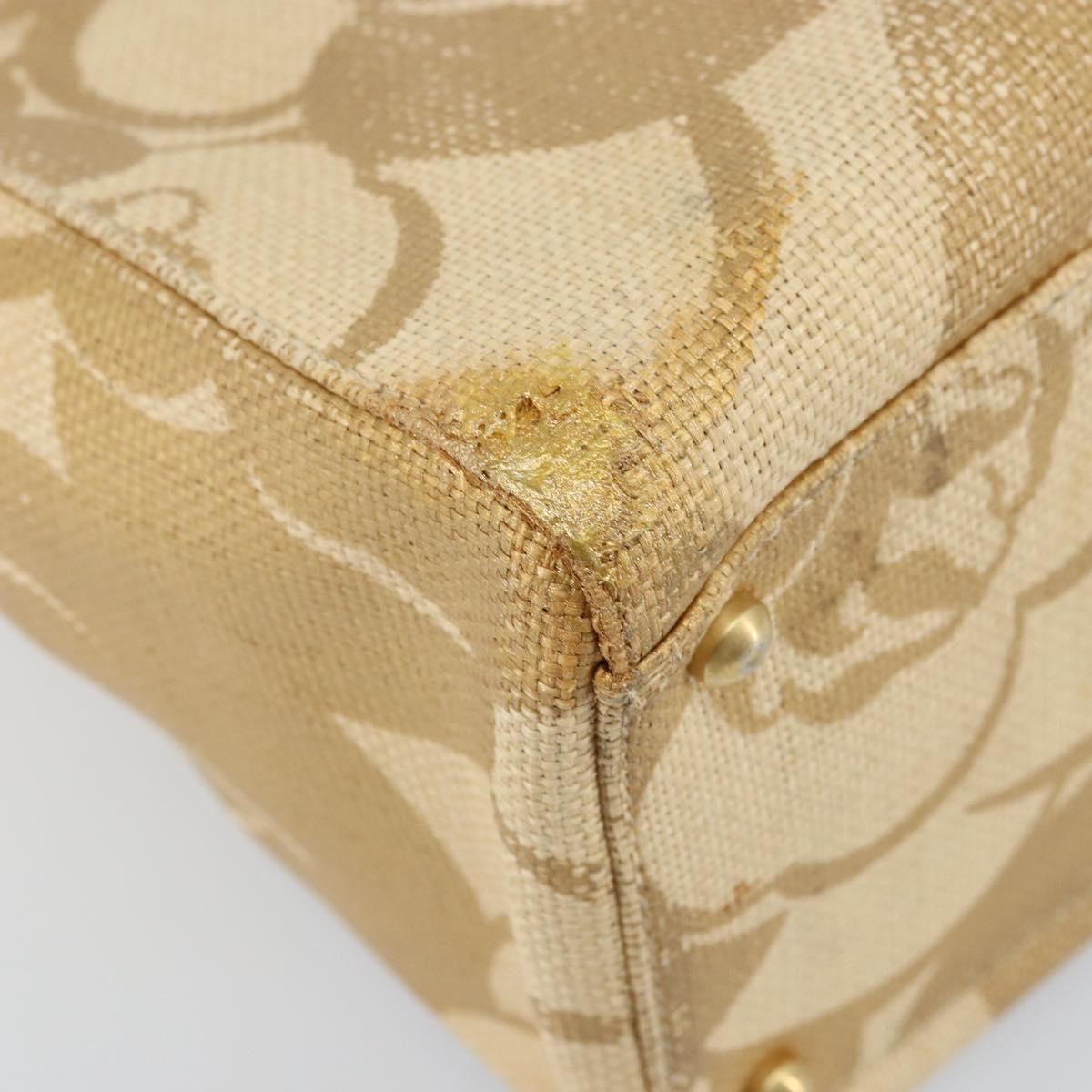 CHANEL Tote Bag Straw Beige Gold CC Auth bs33645
