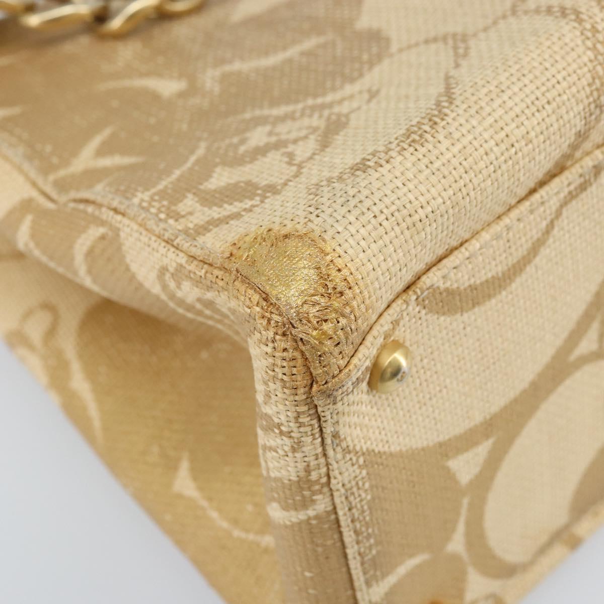CHANEL Tote Bag Straw Beige Gold CC Auth bs33645