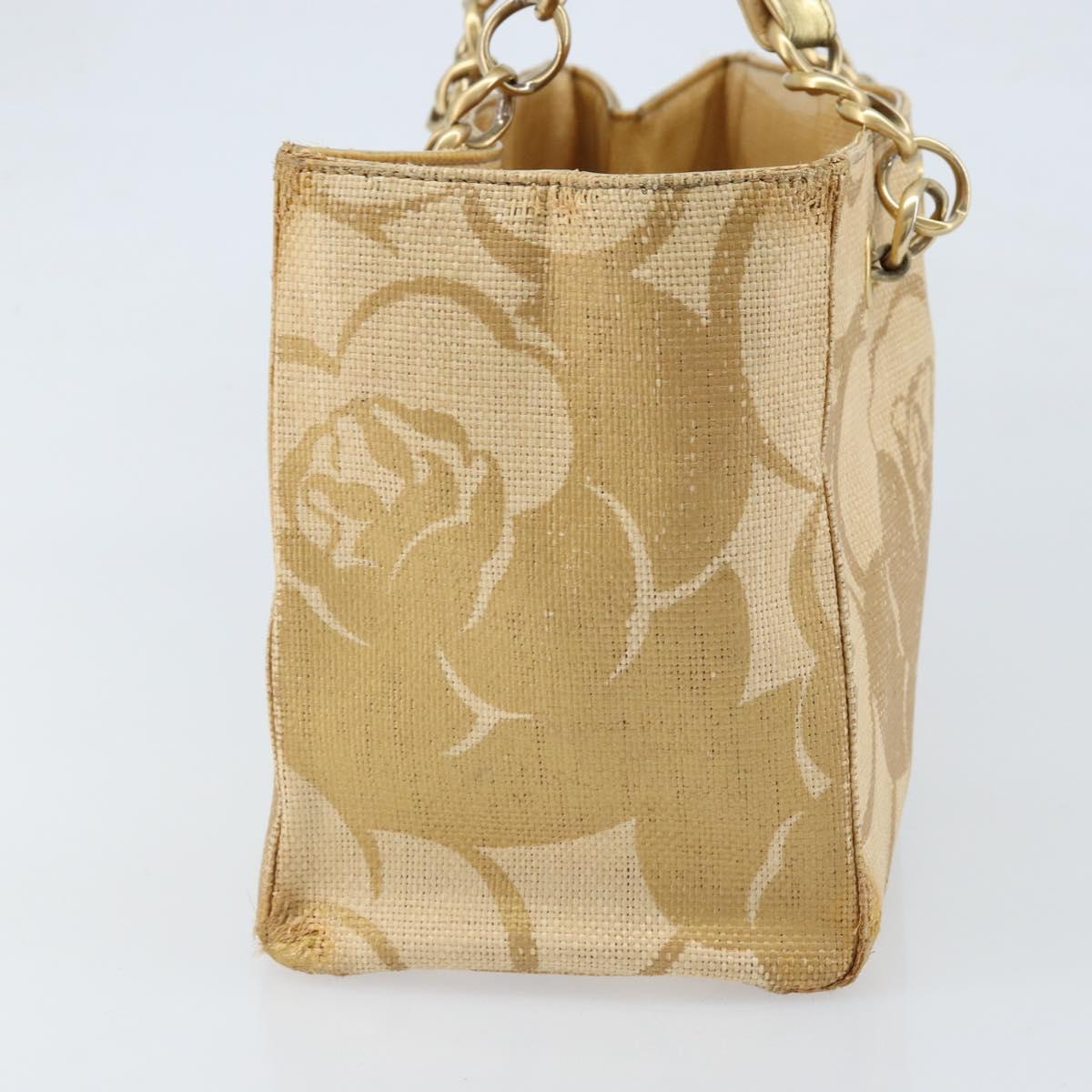 CHANEL Tote Bag Straw Beige Gold CC Auth bs33645