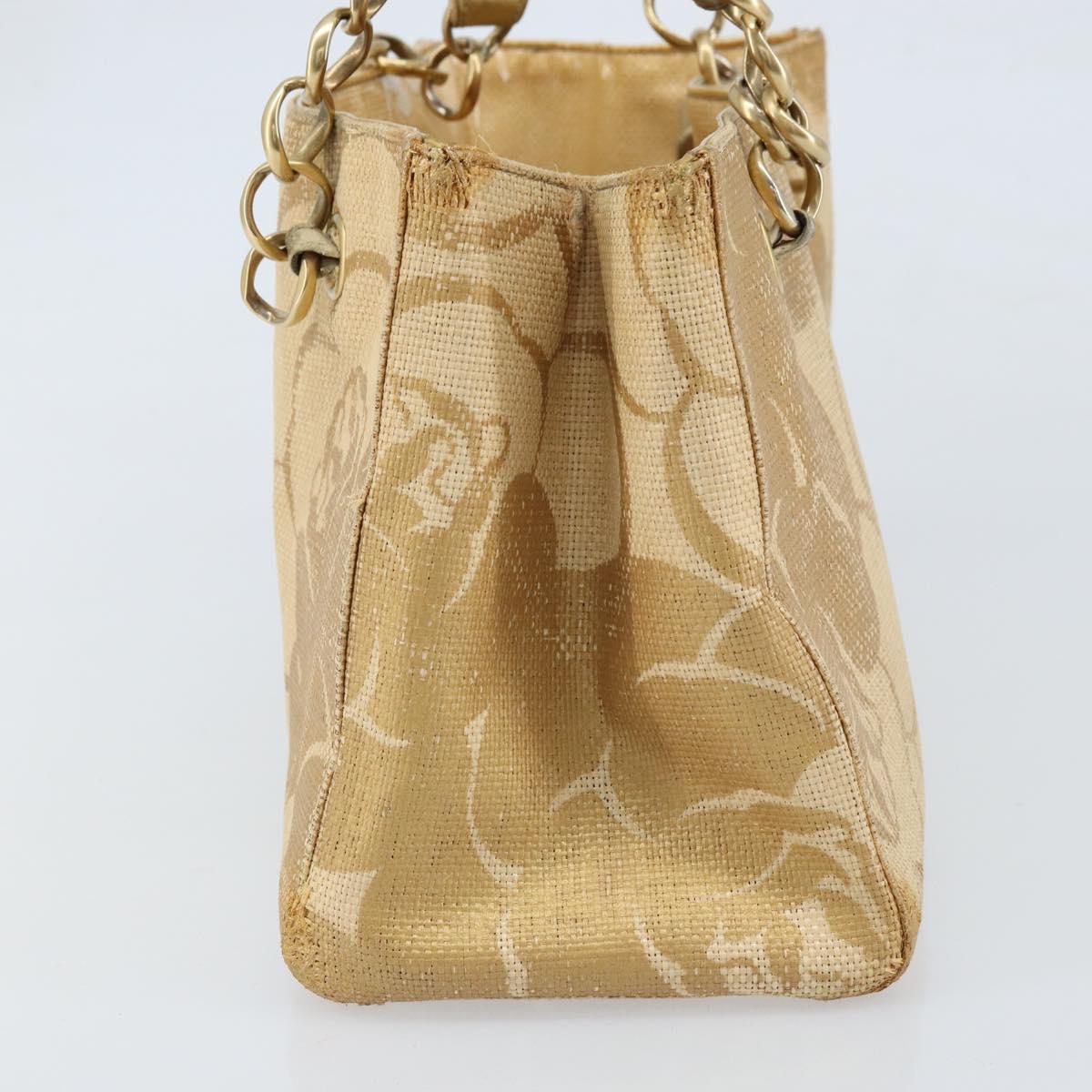 CHANEL Tote Bag Straw Beige Gold CC Auth bs33645