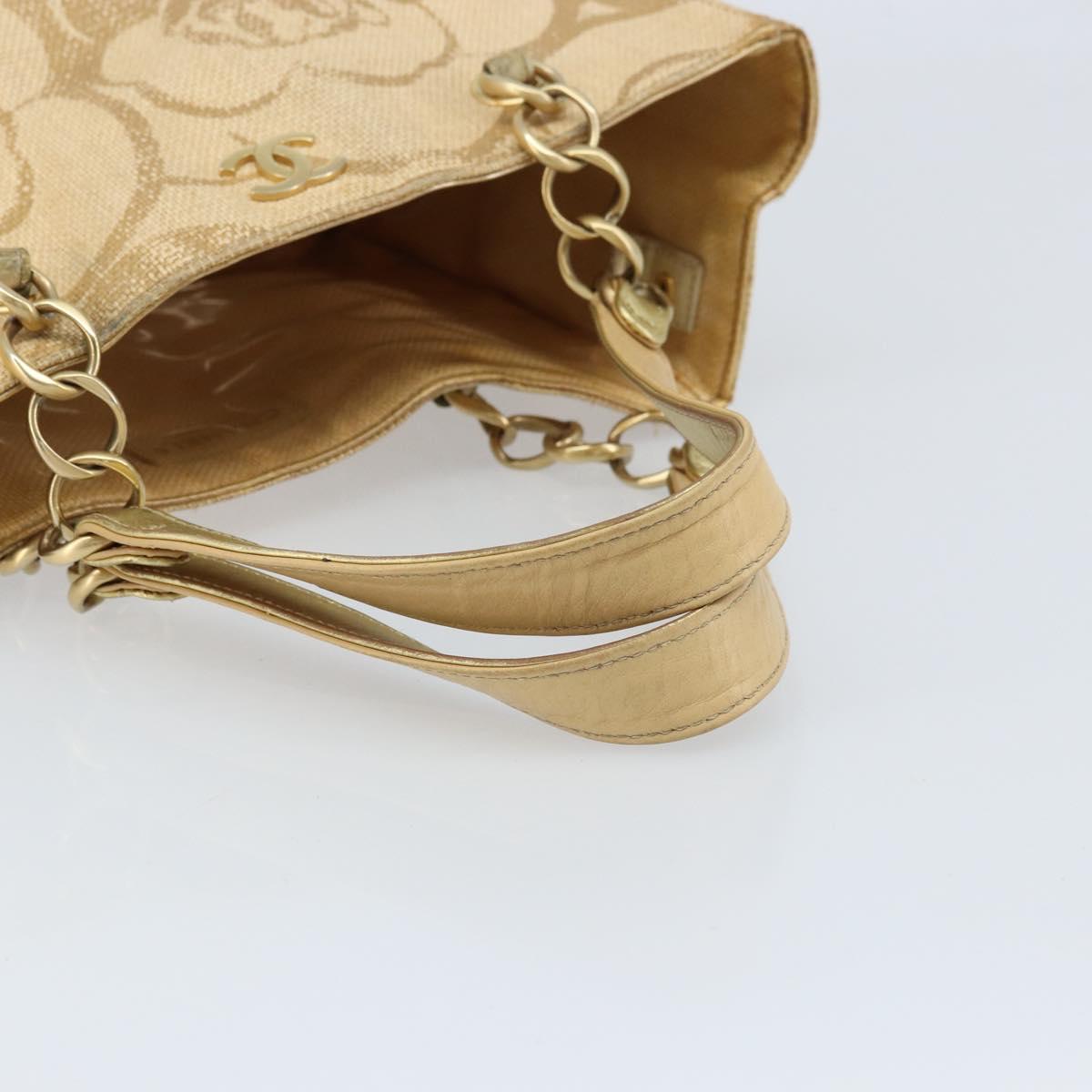 CHANEL Tote Bag Straw Beige Gold CC Auth bs33645