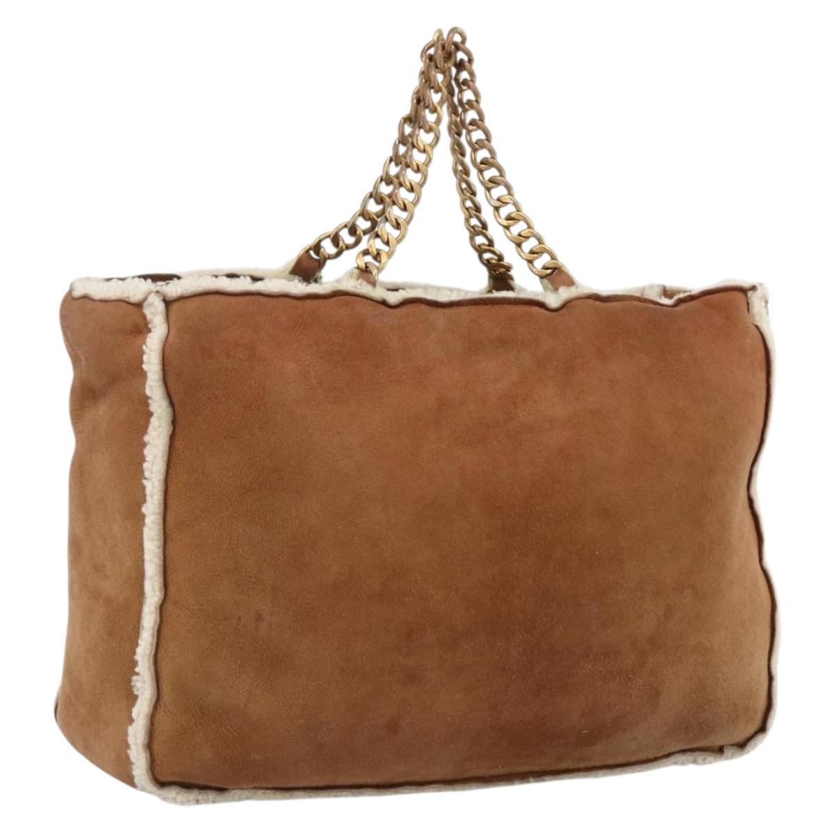 CHANEL Chain Hand Bag Mouton Brown Gold CC Auth bs33650
