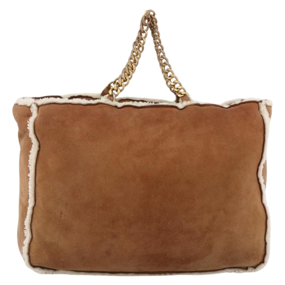 CHANEL Chain Hand Bag Mouton Brown Gold CC Auth bs33650