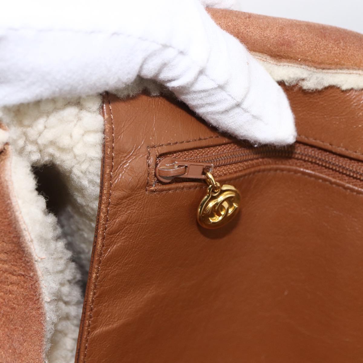 CHANEL Chain Hand Bag Mouton Brown Gold CC Auth bs33650