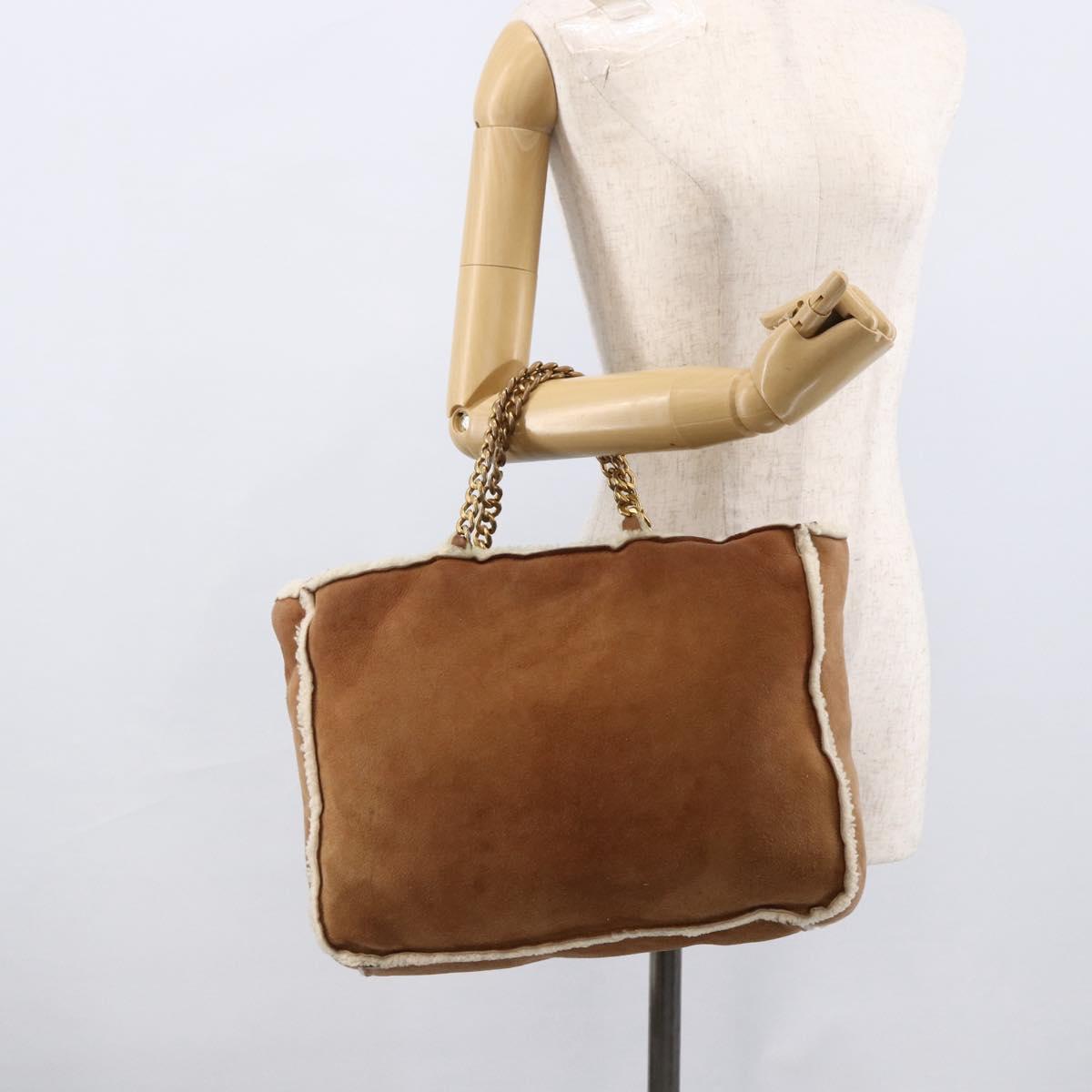 CHANEL Chain Hand Bag Mouton Brown Gold CC Auth bs33650