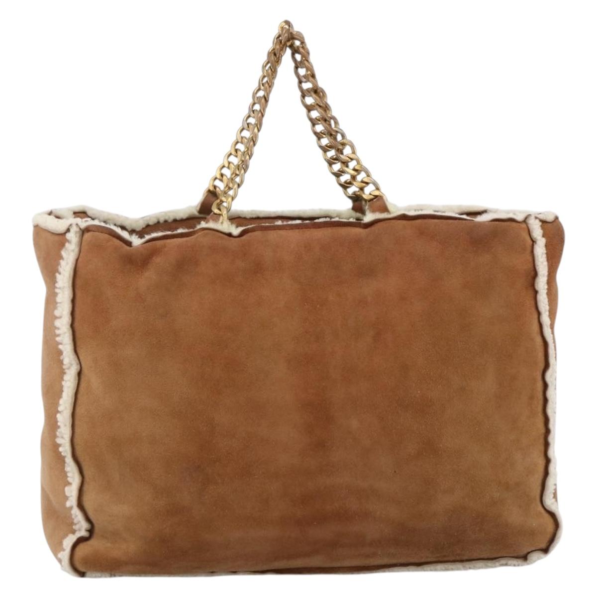 CHANEL Chain Hand Bag Mouton Brown Gold CC Auth bs33650