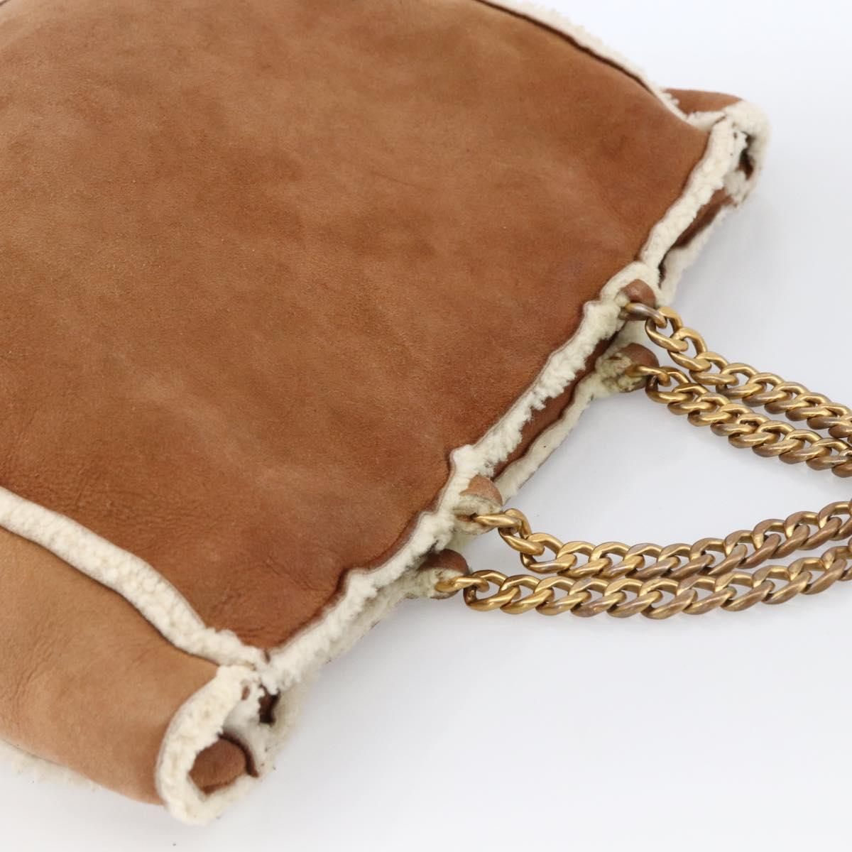 CHANEL Chain Hand Bag Mouton Brown Gold CC Auth bs33650