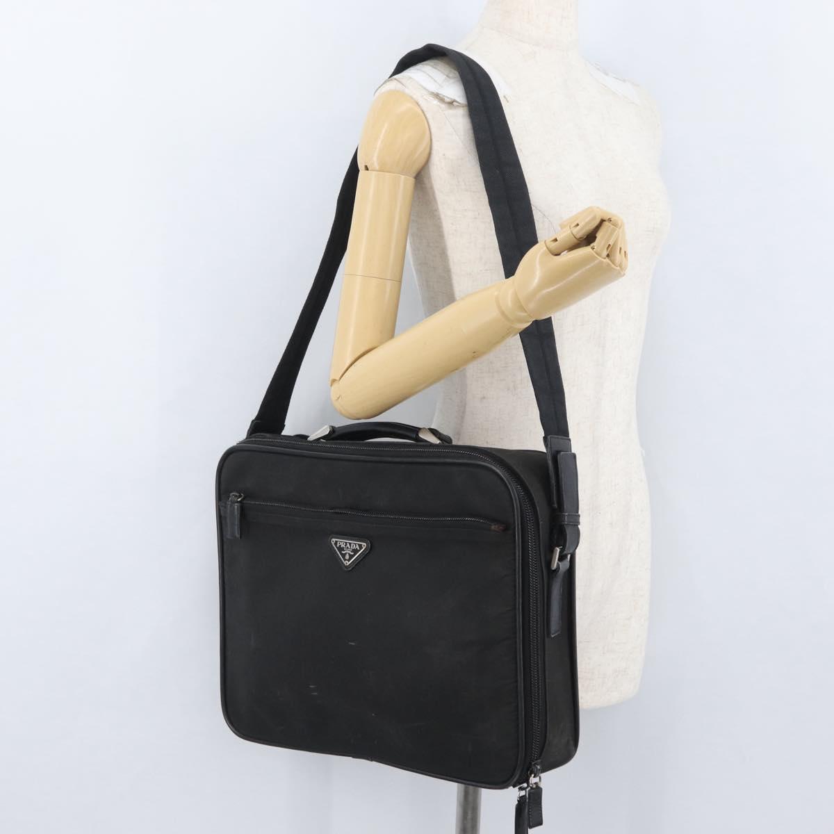 PRADA Shoulder Bag Nylon Black Silver Auth bs33652
