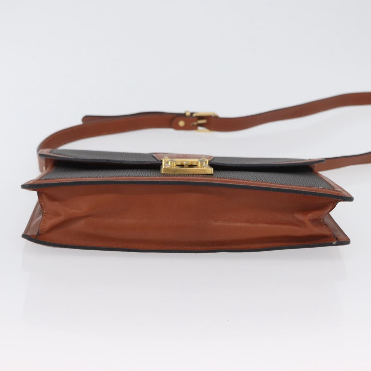 BALLY Shoulder Bag PVC Canvas Black Gold Auth bs33655