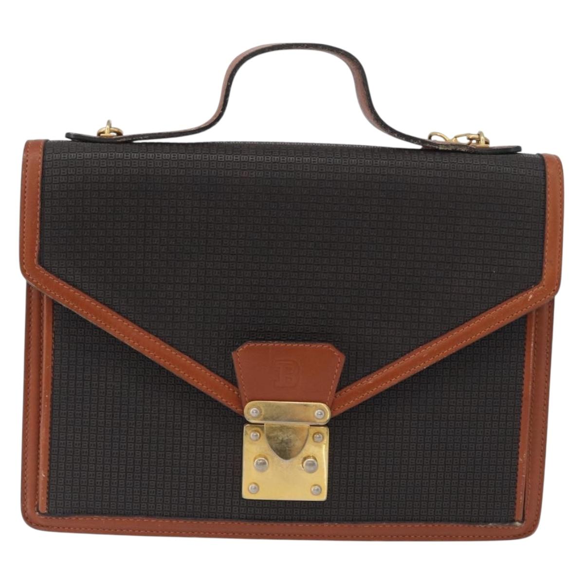 BALLY Shoulder Bag PVC Canvas Black Gold Auth bs33655