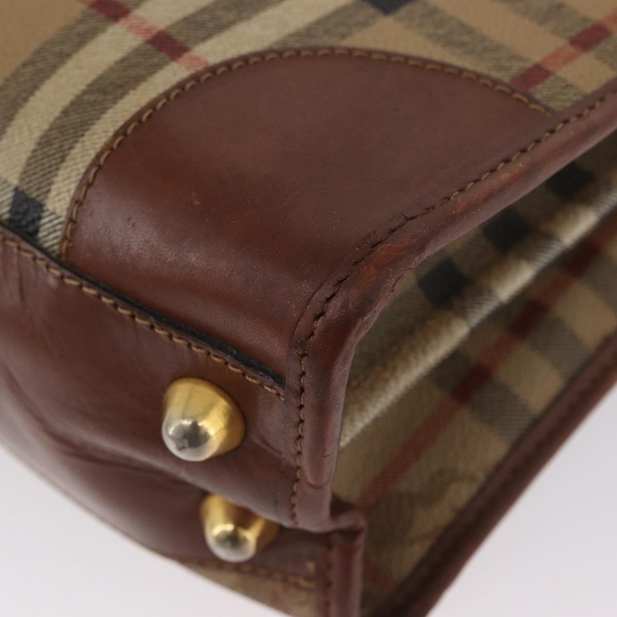 Burberrys Nova Check Hand Bag PVC Beige Gold Auth bs33656