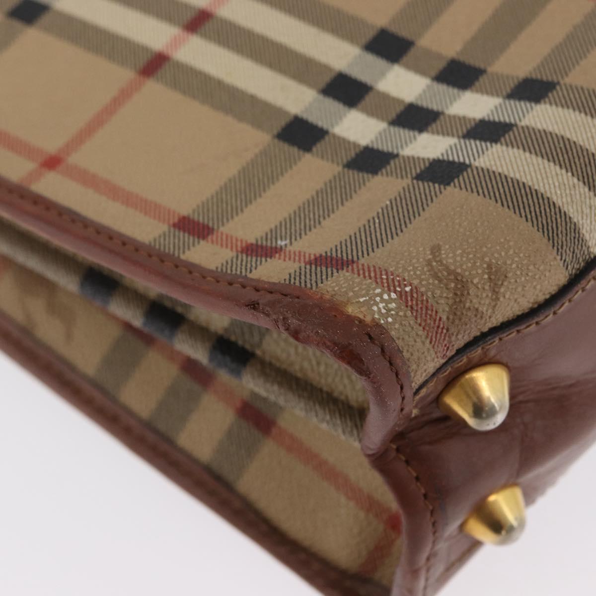 Burberrys Nova Check Hand Bag PVC Beige Gold Auth bs33656