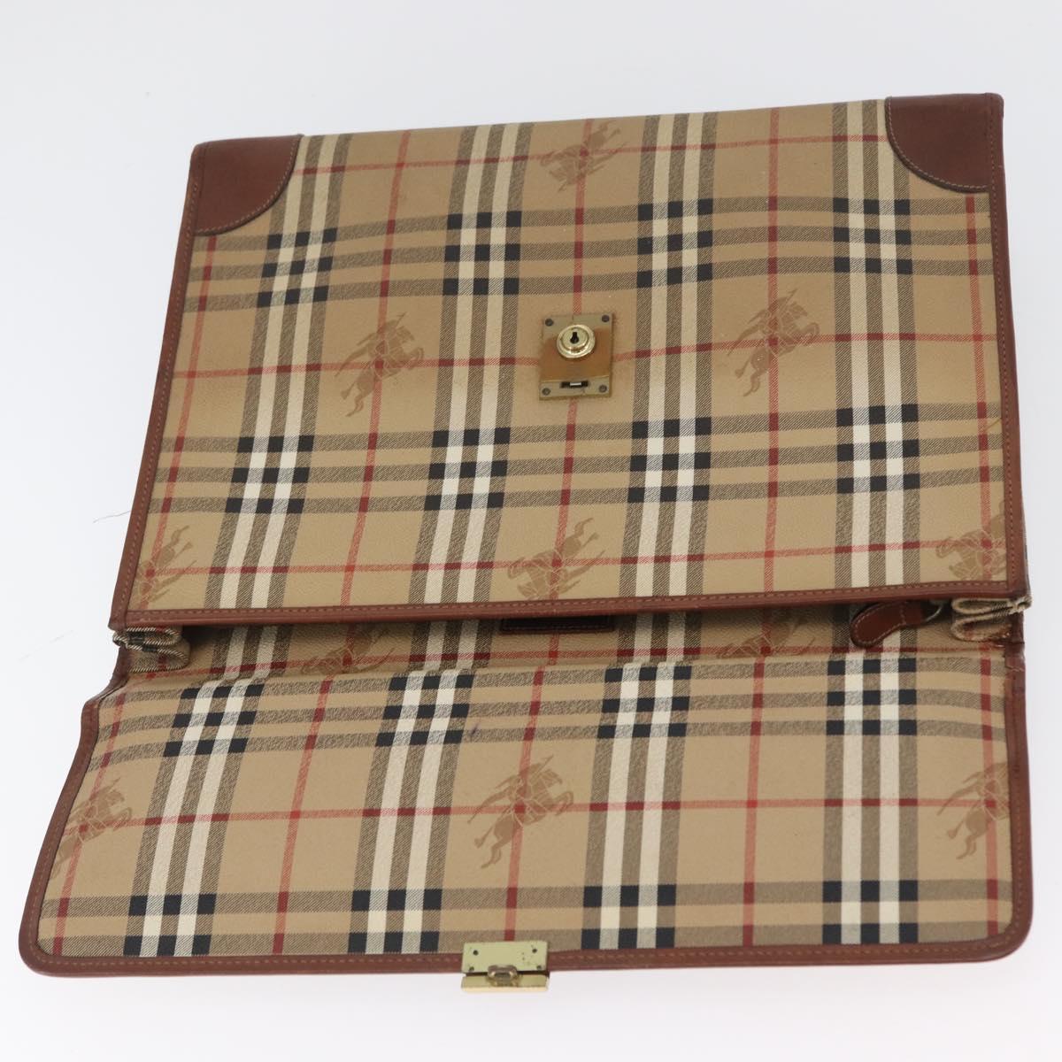 Burberrys Nova Check Hand Bag PVC Beige Gold Auth bs33656