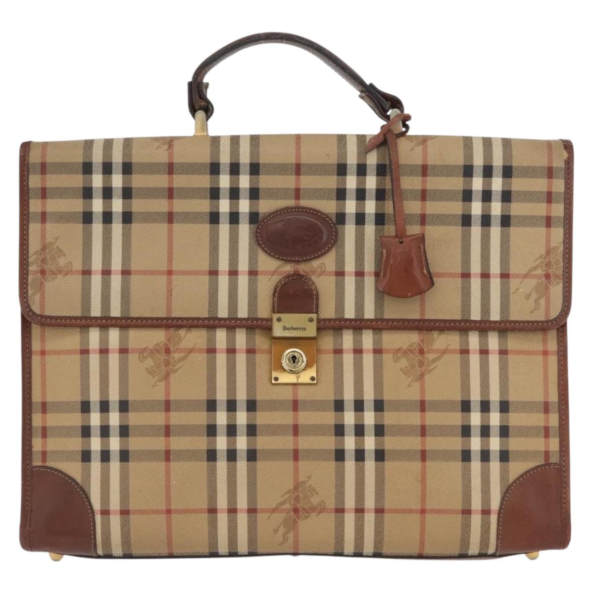 Burberrys Nova Check Hand Bag PVC Beige Gold Auth bs33656