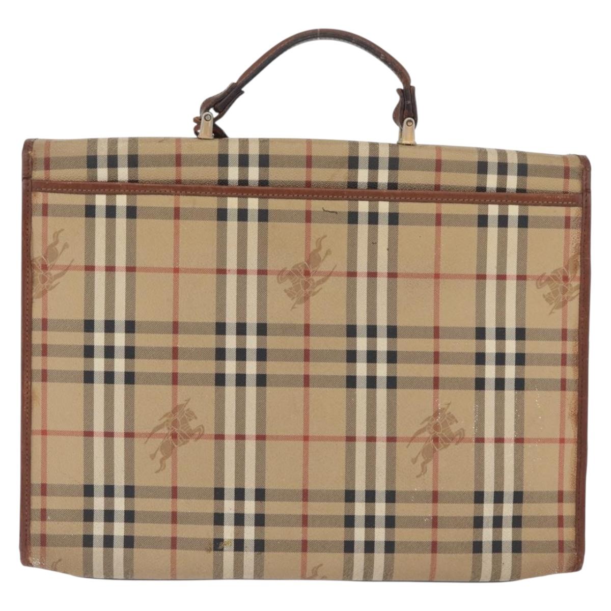 Burberrys Nova Check Hand Bag PVC Beige Gold Auth bs33656