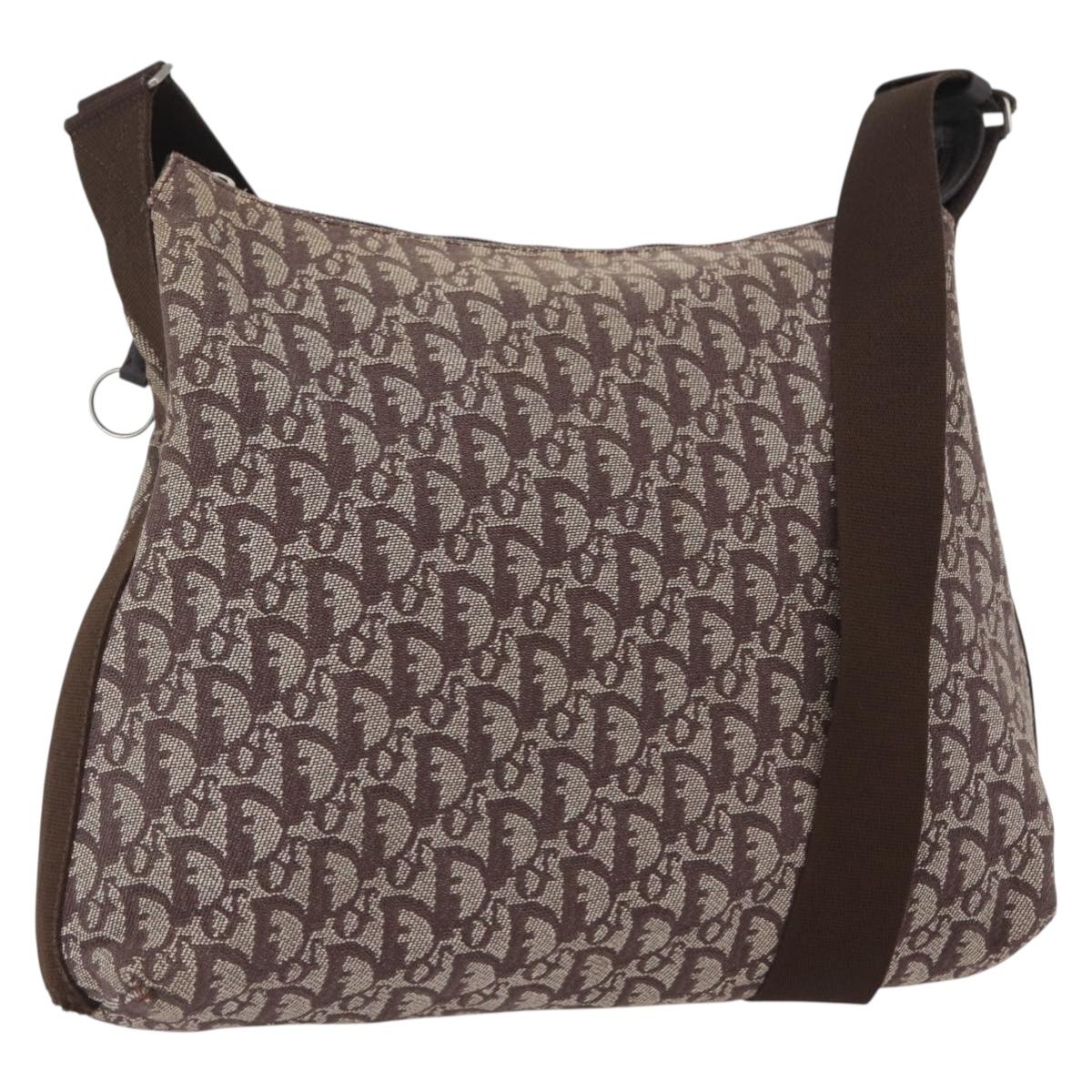 Christian Dior Trotter Canvas Shoulder Bag Brown Silver Auth bs33657