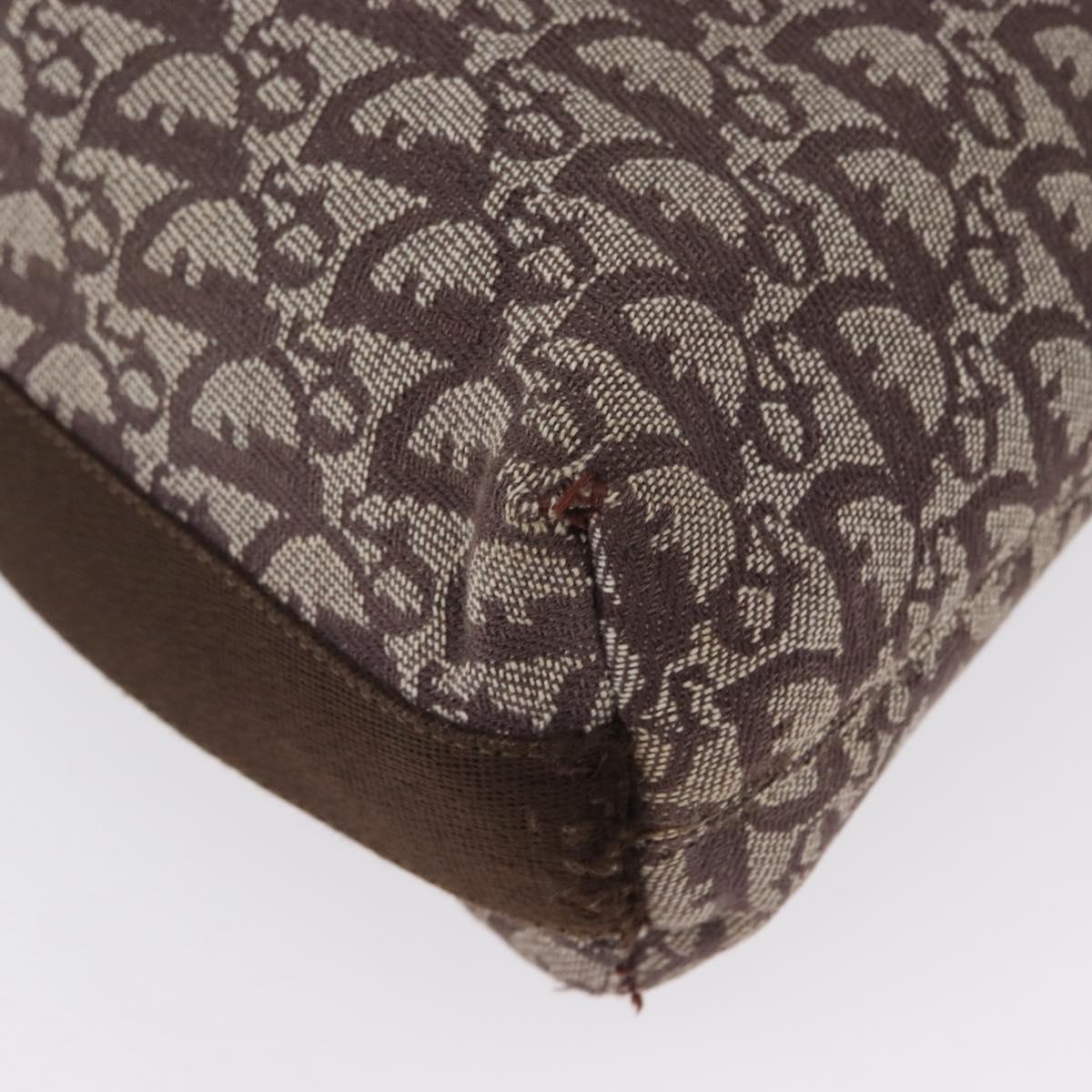 Christian Dior Trotter Canvas Shoulder Bag Brown Silver Auth bs33657