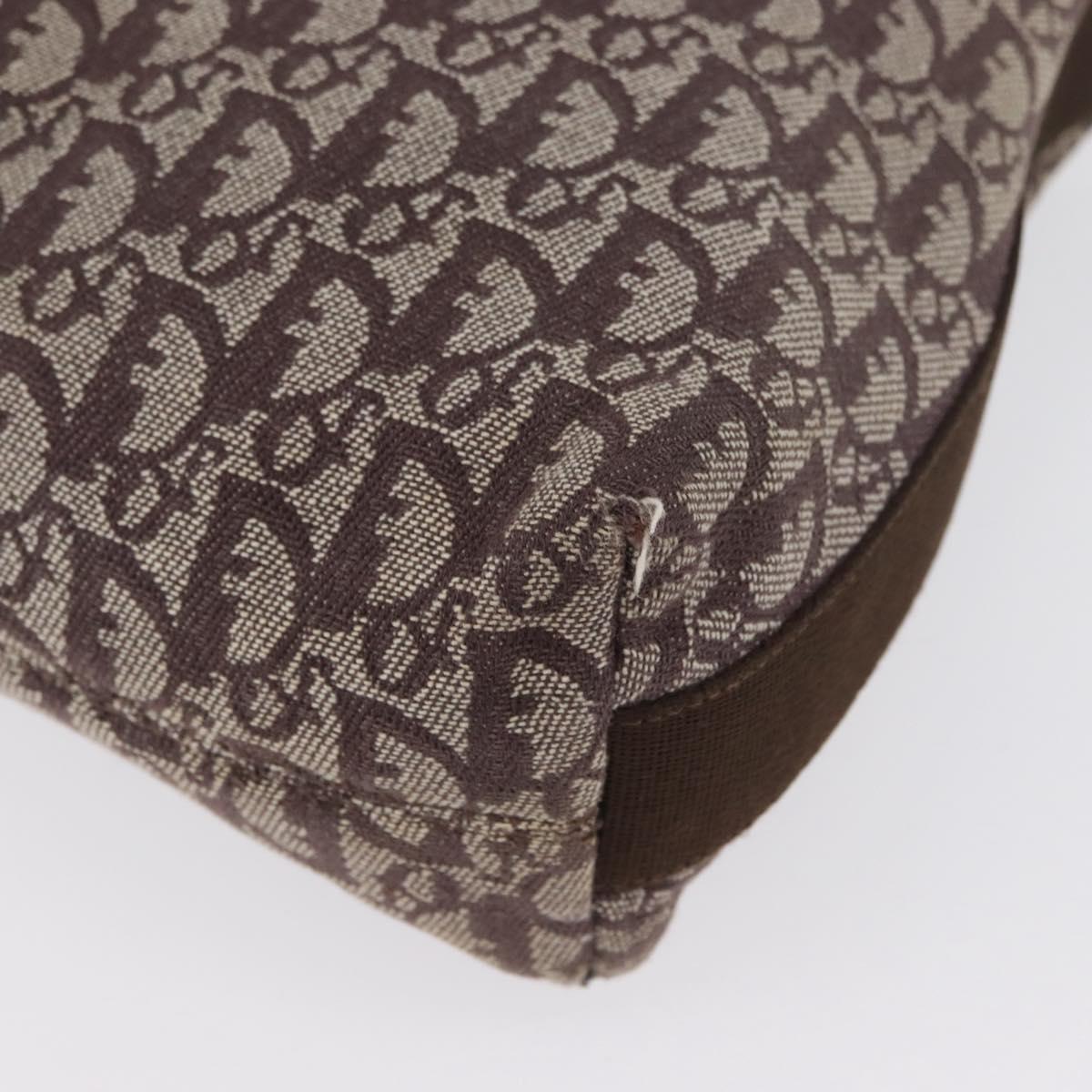 Christian Dior Trotter Canvas Shoulder Bag Brown Silver Auth bs33657