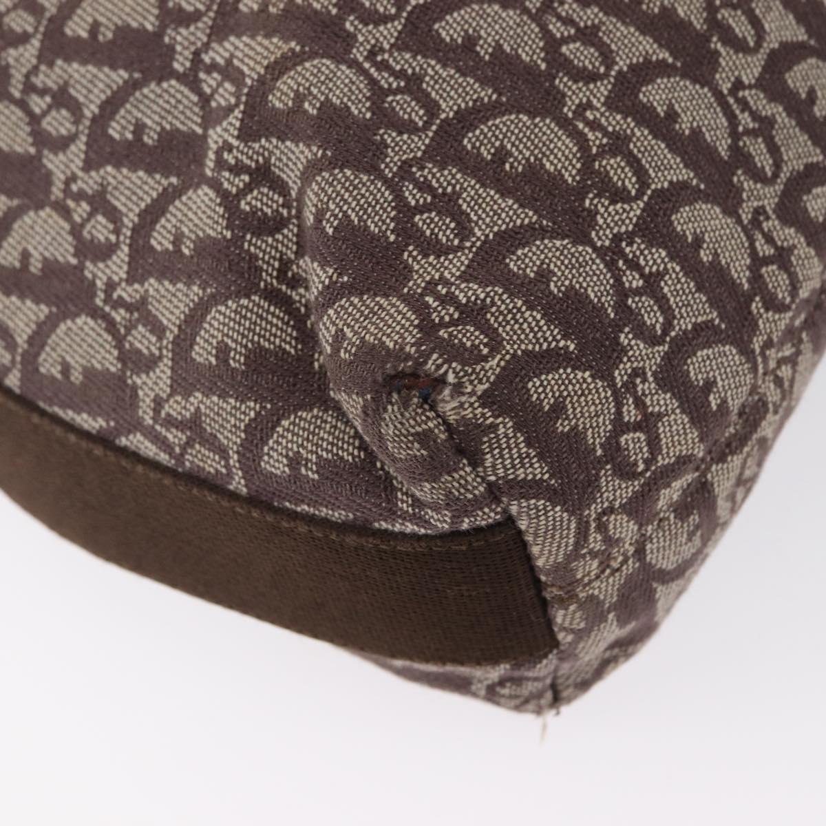 Christian Dior Trotter Canvas Shoulder Bag Brown Silver Auth bs33657