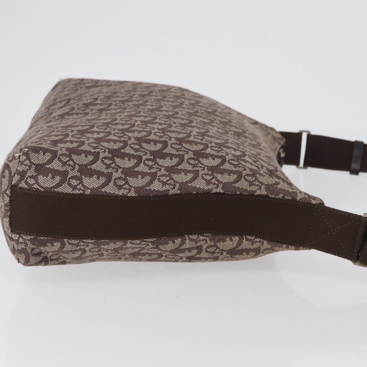 Christian Dior Trotter Canvas Shoulder Bag Brown Silver Auth bs33657