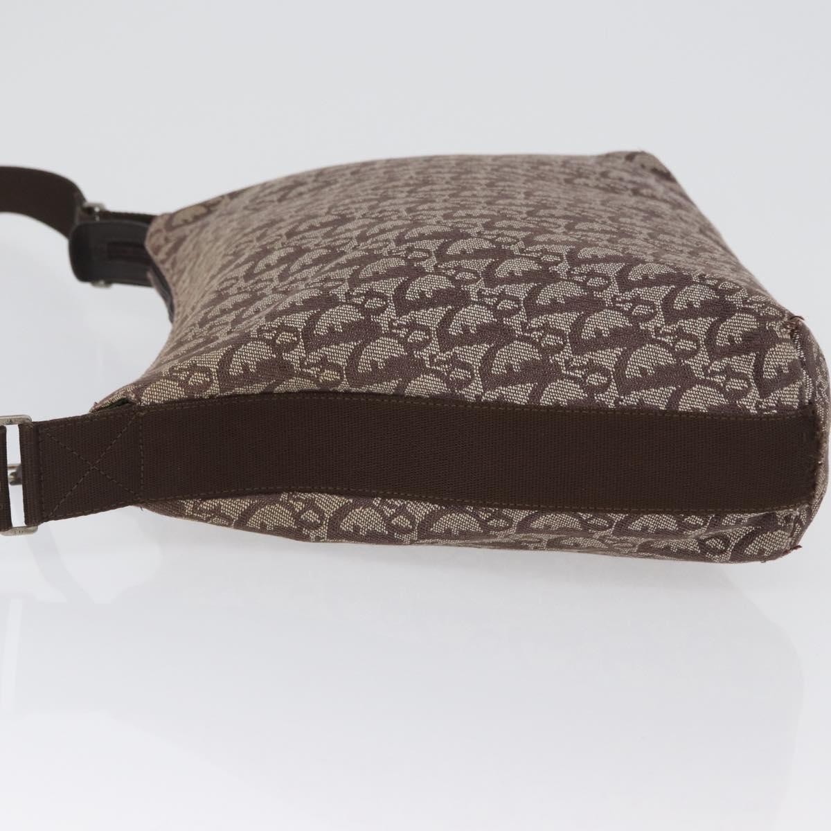 Christian Dior Trotter Canvas Shoulder Bag Brown Silver Auth bs33657