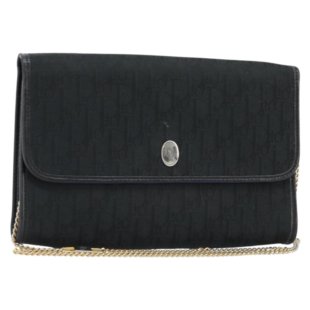 Christian Dior Trotter Canvas Chain Shoulder Bag Black Gold Auth bs33658