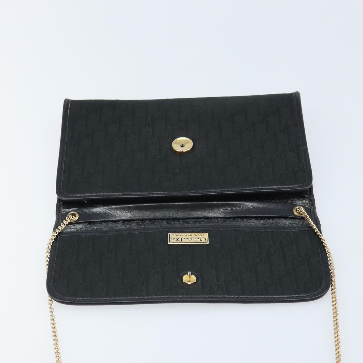 Christian Dior Trotter Canvas Chain Shoulder Bag Black Gold Auth bs33658