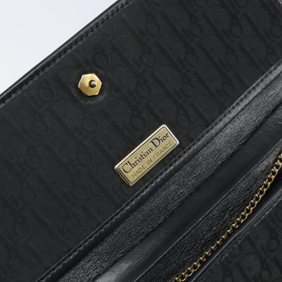 Christian Dior Trotter Canvas Chain Shoulder Bag Black Gold Auth bs33658