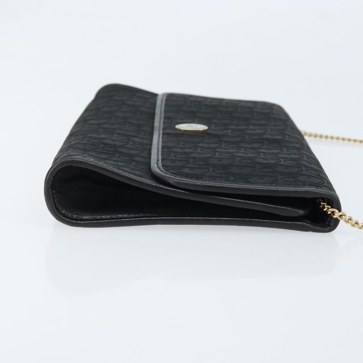 Christian Dior Trotter Canvas Chain Shoulder Bag Black Gold Auth bs33658