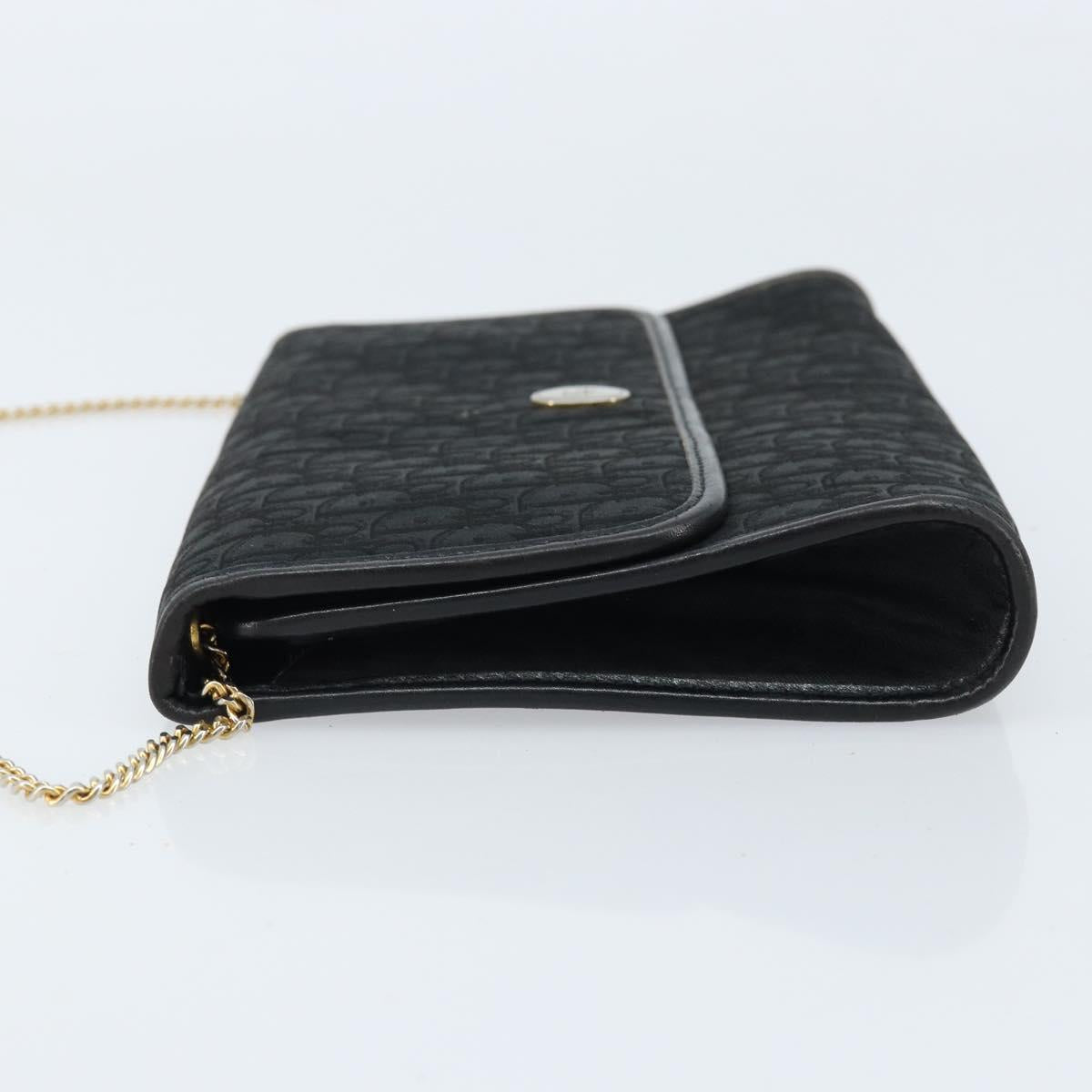 Christian Dior Trotter Canvas Chain Shoulder Bag Black Gold Auth bs33658