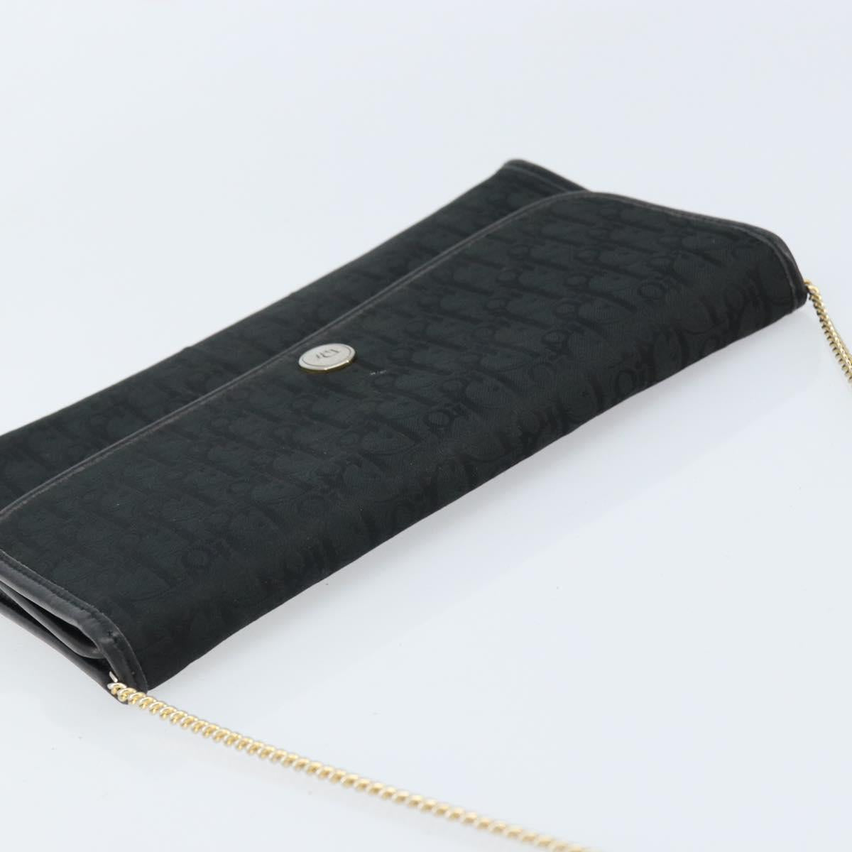 Christian Dior Trotter Canvas Chain Shoulder Bag Black Gold Auth bs33658