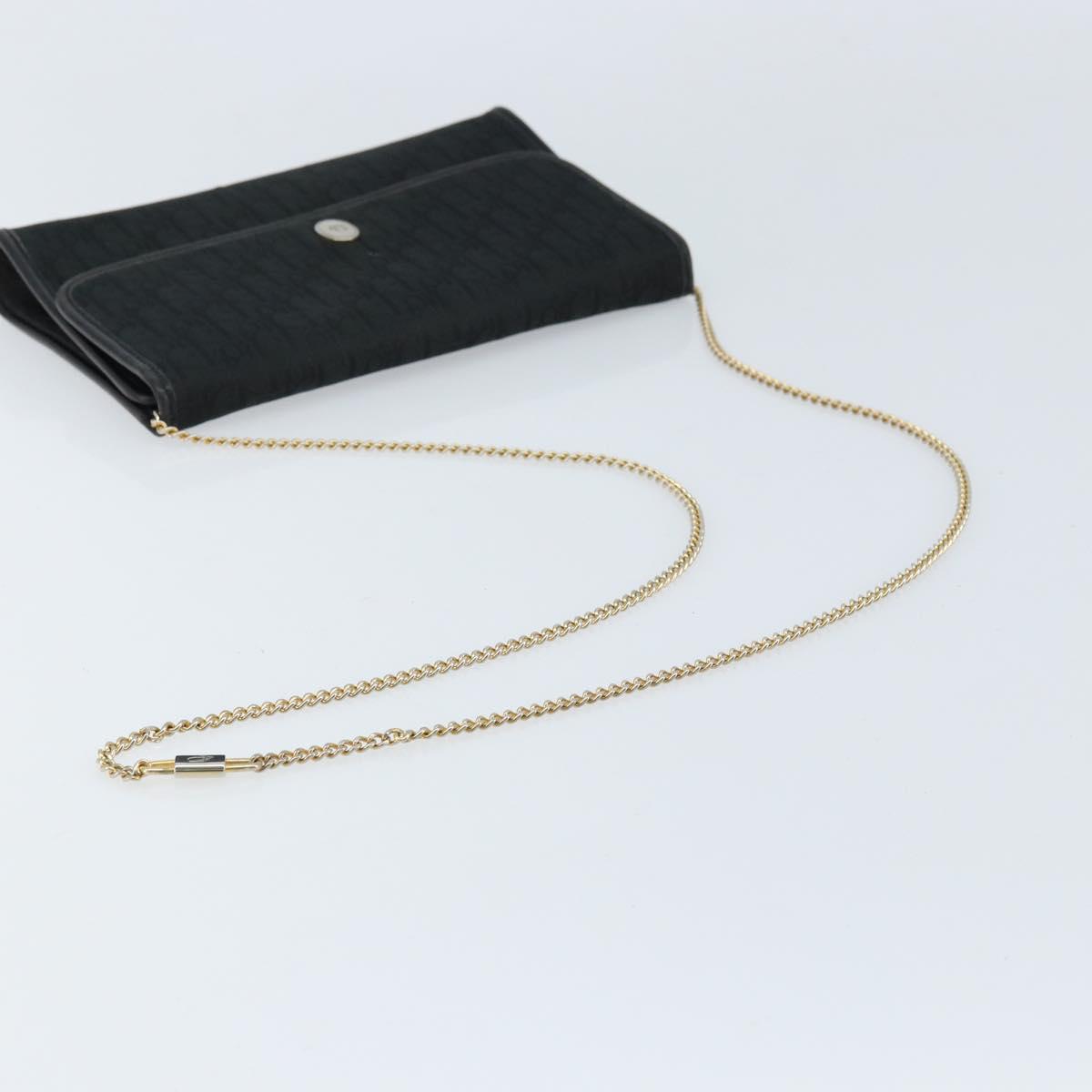 Christian Dior Trotter Canvas Chain Shoulder Bag Black Gold Auth bs33658