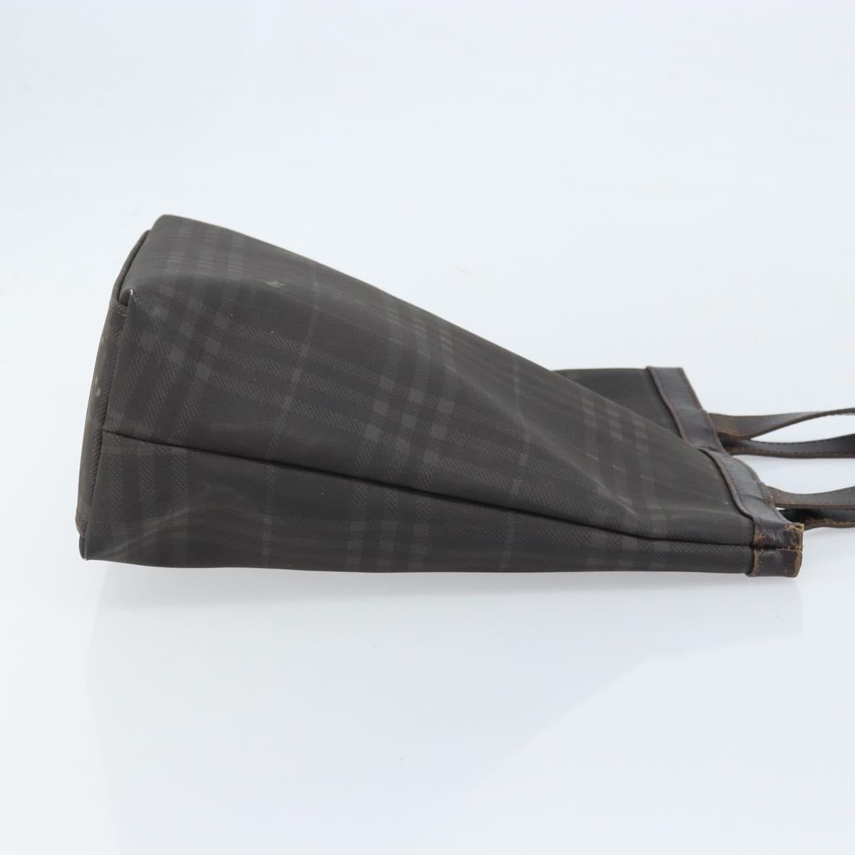 BURBERRY Nova Check Hand Bag PVC Brown Silver Auth bs33672
