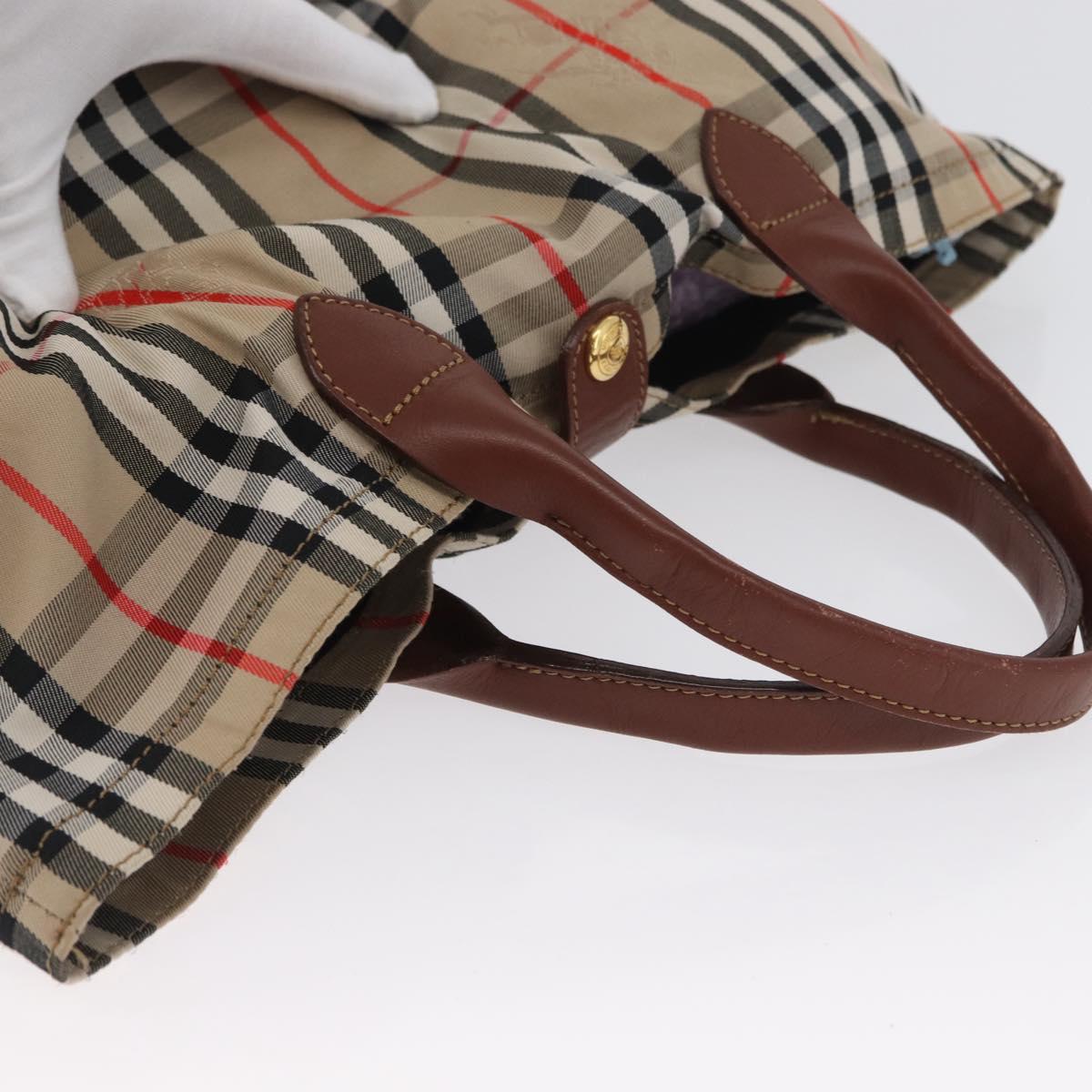 Burberrys Nova Check Hand Bag Nylon Beige Gold Auth bs33673
