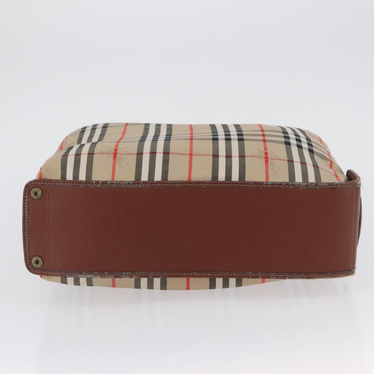 Burberrys Nova Check Hand Bag Nylon Beige Gold Auth bs33673