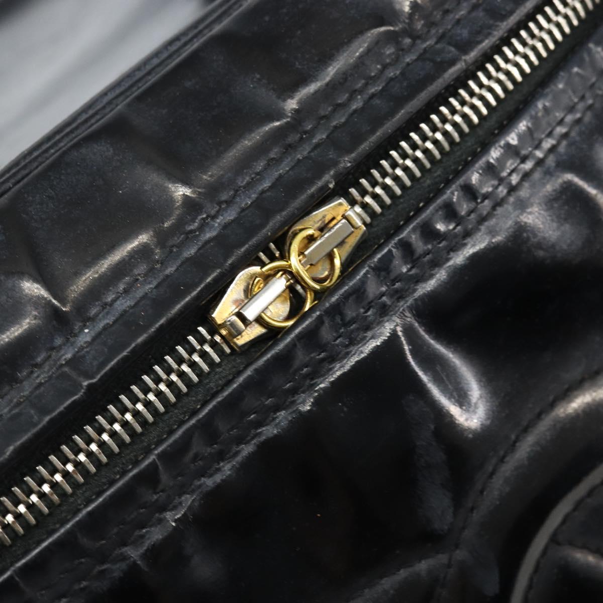 CHANEL Vanity Pouch Patent leather Black Gold CC Auth bs33674