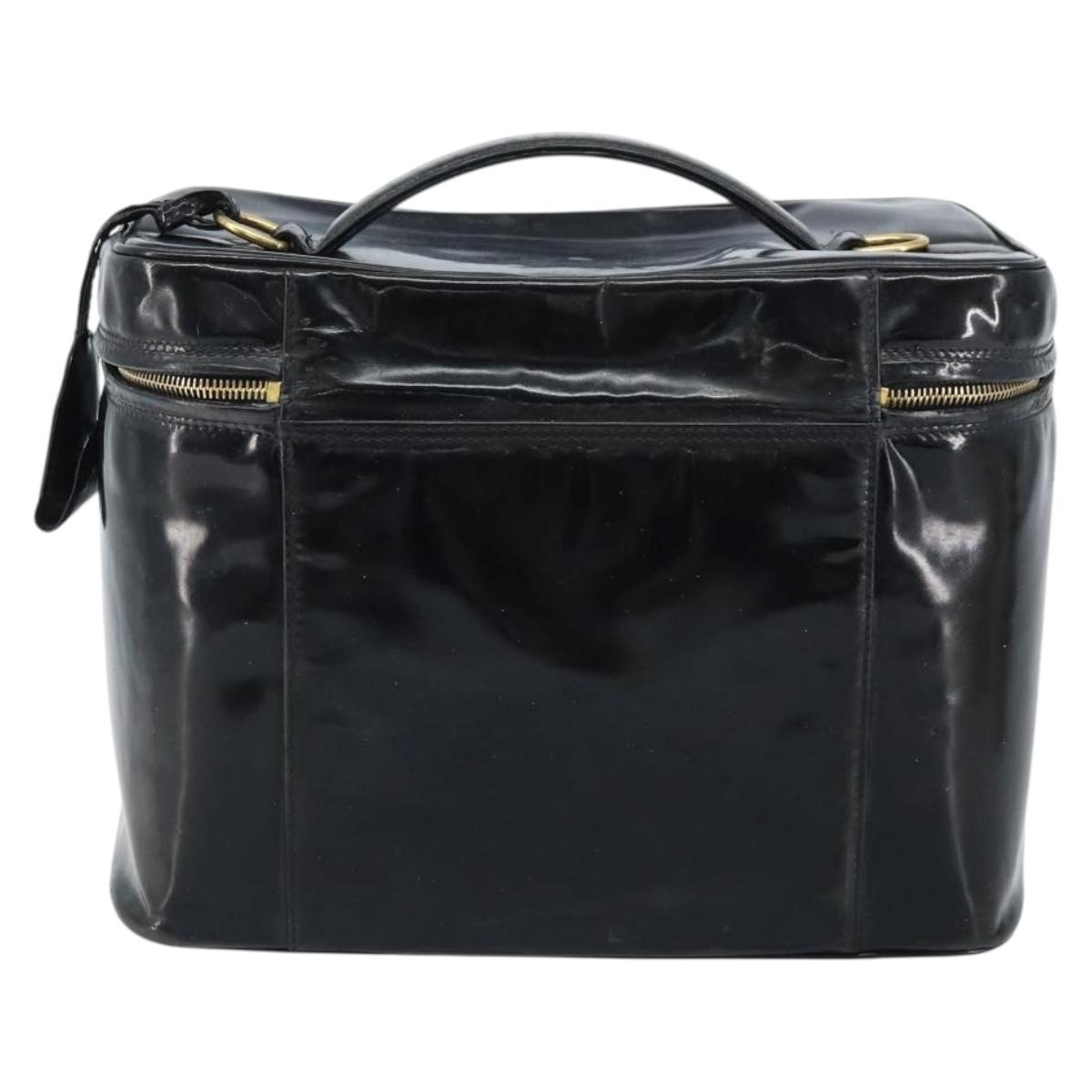 CHANEL Vanity Pouch Patent leather Black Gold CC Auth bs33674
