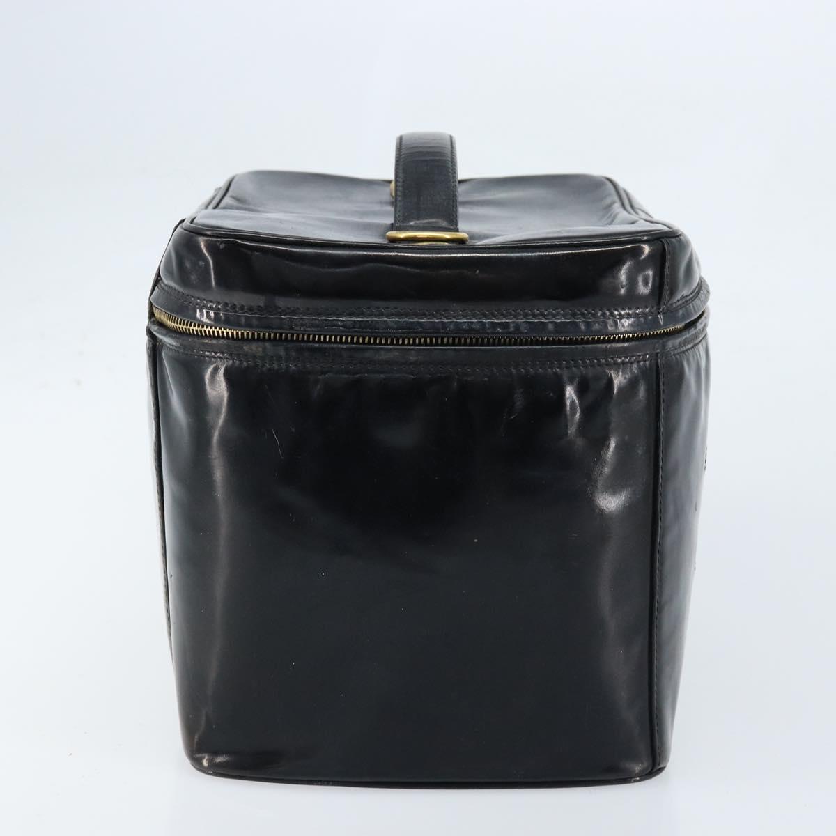 CHANEL Vanity Pouch Patent leather Black Gold CC Auth bs33674