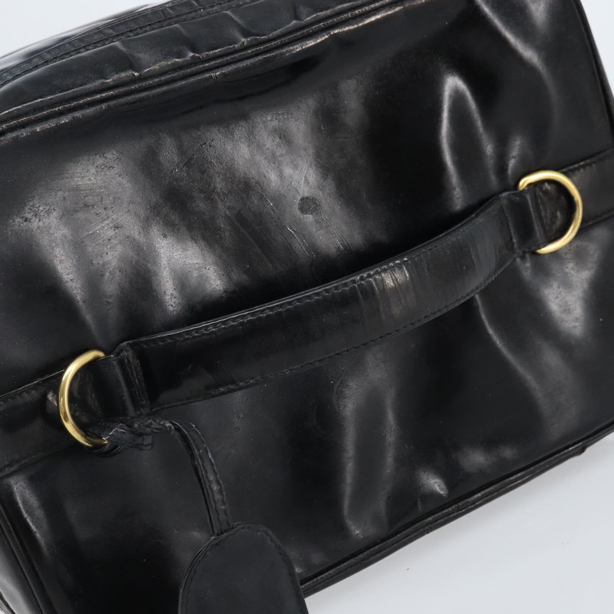 CHANEL Vanity Pouch Patent leather Black Gold CC Auth bs33674