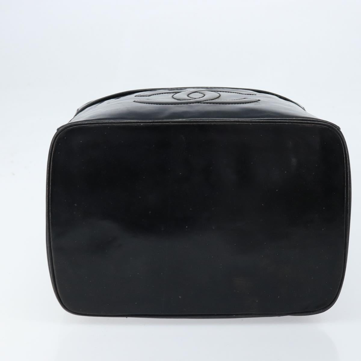 CHANEL Vanity Pouch Patent leather Black Gold CC Auth bs33674