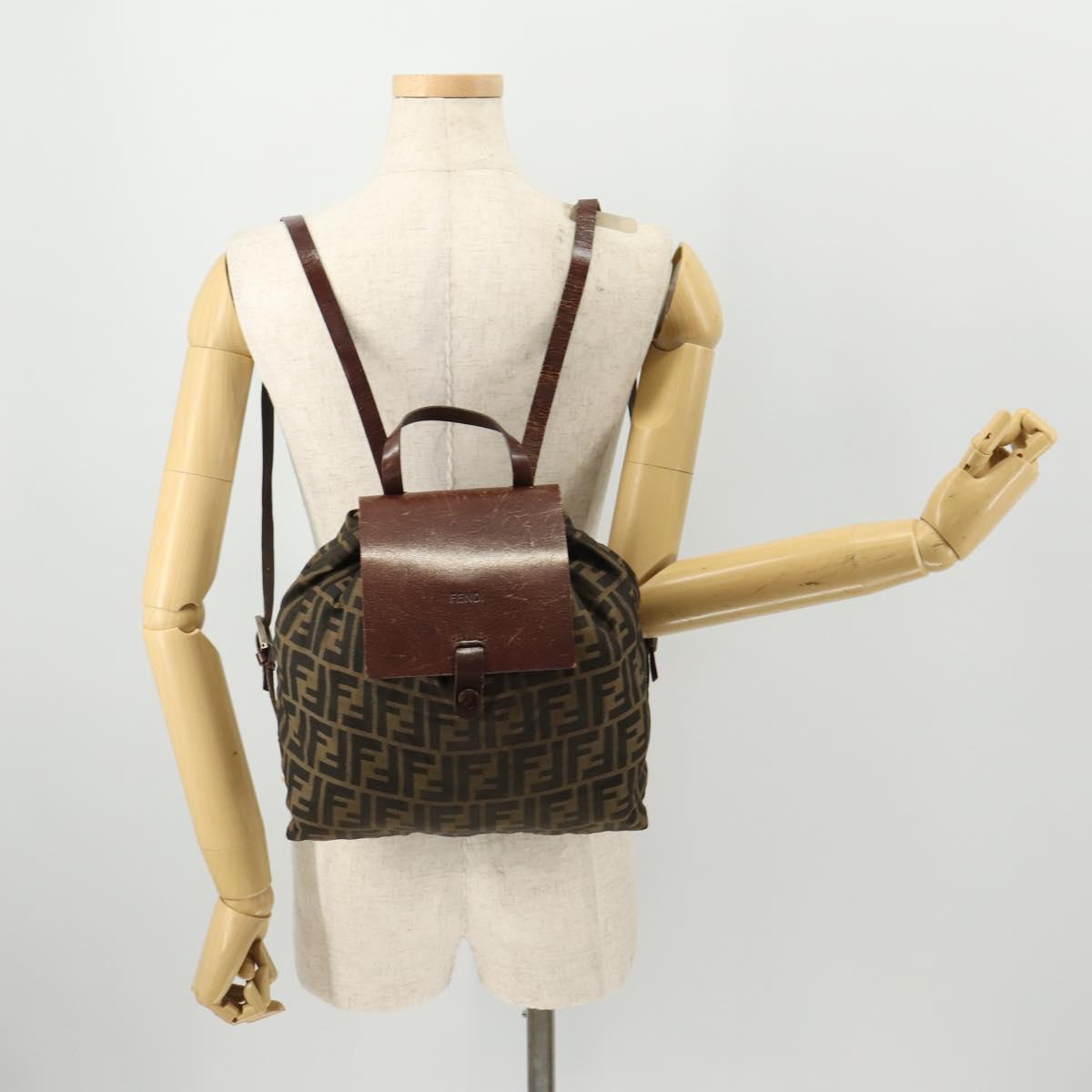 FENDI Zucca Canvas Backpack Brown Black Auth bs33678